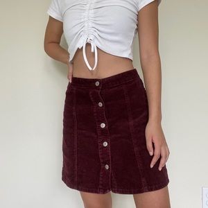 maroon corduroy button front skirt